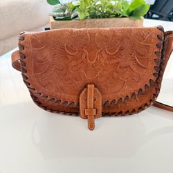 Patricia Nash Lanza Tooled Leather Crossbody Bag-Burnished Cognac-