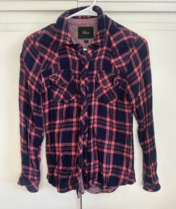 Rails Charli Navy Bright Pink Plaid Button Down Long-sleeve Flannel Shirt XS