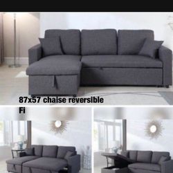 $360 Sectional Chaise Reversible Convert To Bed With Storage Below 87x57