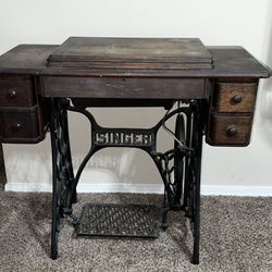 Antique Singer, Sewing Machine With Cabinet