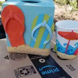 Flip Flop Kleenex Box and Bathroom cup 