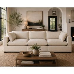 Albany Park Kova Pillow Cushion Sofa | Bone Performance Chenille | 122” - Delivery Available