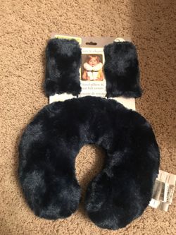 Brand new Baby Toddler Travel pillow & seat belt - fuzzy blue
