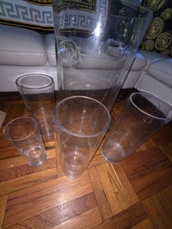 Decorative Glass candle holders & box of expensive candles.