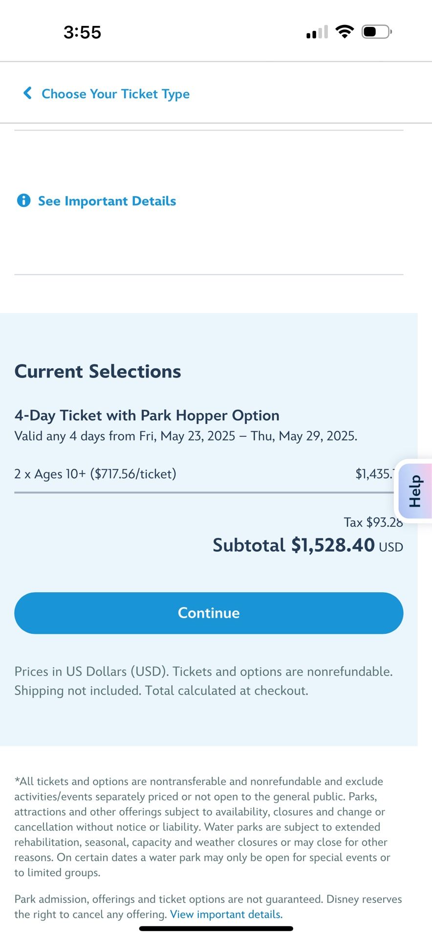 WALT DISNEY WORLD TWO - 4 DAYS HOPPER TICKETS