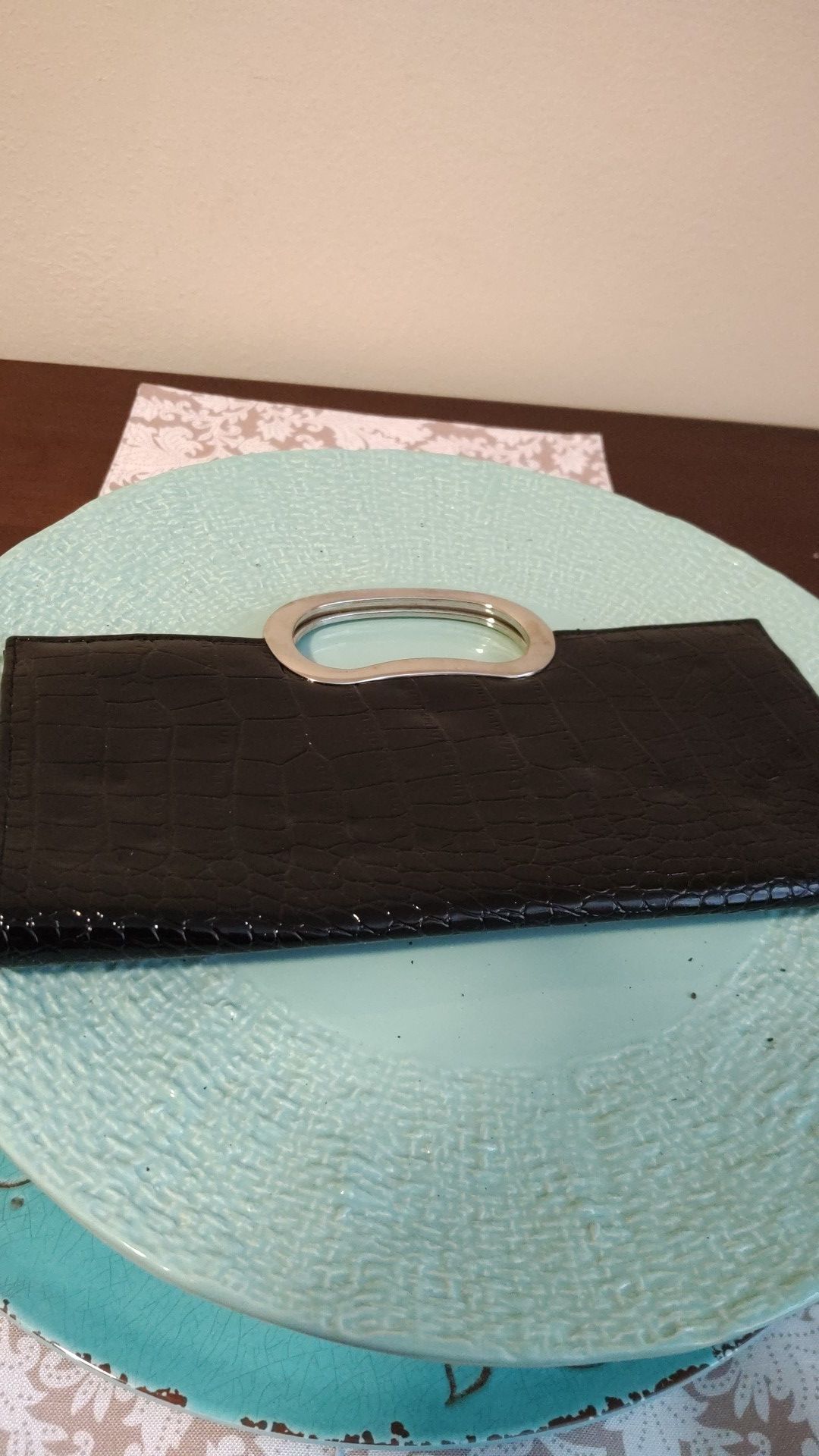 Beautiful Shiny Black Genuine Faux Leather Handbag