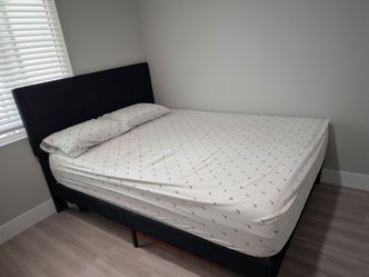 Black Upholstered Bed Frame with Mattress