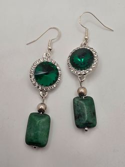 Silver and Green Drop Earrings