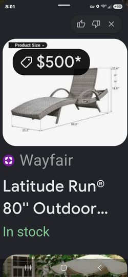 Like New X2 80'' Outdoor Wicker Chaise Lounge Chairs Patio Rattan Reclining Chair PullOut Side Table Pool Spa patio yard lawn luxury lounge beachside 