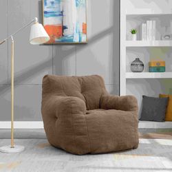 010-Soft Teddy Fabric Tufted Foam Bean Bag Chair With Teddy Fabric Coffee