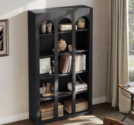 71 in. Tall Black Wood 5-Shel f Etagere Standard Farmhouse Corner Book case Home Office Display Organizer
