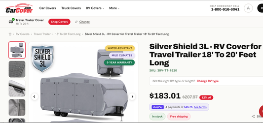 New Silver Shield RV cover for 18'-20'