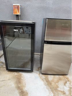 Beverage fridge with blue LED light and Mini fridge and freezer