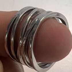 Genuine S925 Sterling Silver Multi-Band Wrap Ring | Modernist Tubular Band Sz 8.75