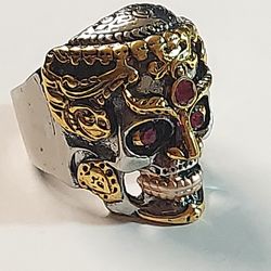 **CONDITION: NEW**ART HANDMADE**GOLD/BRASS/ SILVER  PL. (16 Grams) RING**SIZE:10**LAB RUBY'S STONES **