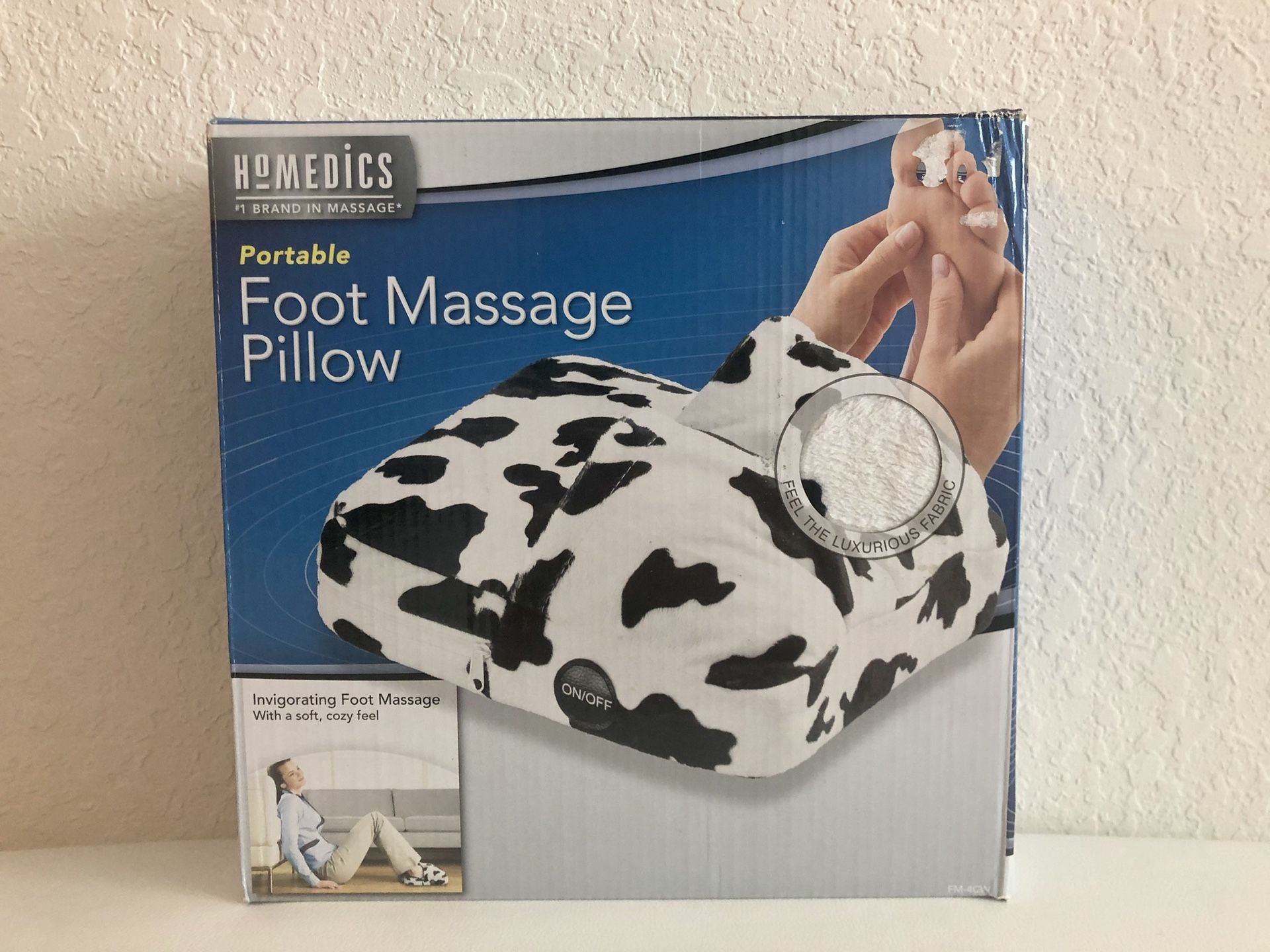 Homedics Portable Foot Massage Pillow Cow Print Black and White