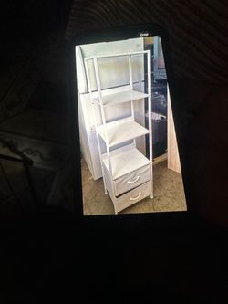 White Metal Shelf Unit with Fabric Drawers