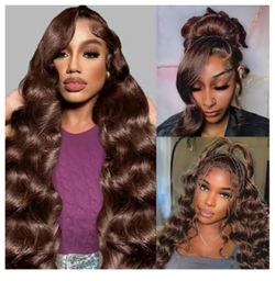 🔥Brand new 🔥 28 Inch Chocolate Brown Human Hair Wig Body Wave HD Lace Front Wigs 200 Density 13x6HD Brown Lace Front Wigs Human Hair Pre Plucked Cho