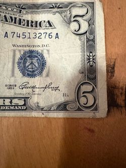 5 dollar bill silver certificate blue label WITH 2 MISPRINTS