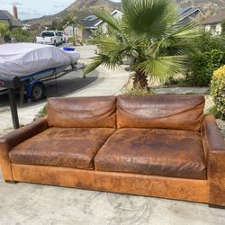 RESTORATION HARDWARE Maxwell "Destroyed" Leather Sofa LIKE NEW