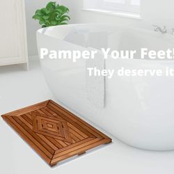 Teak Designer Shower Mat Naturally Water-Resistant with Teak Oil Finish Large 31.5 X 19.5 for Bathro