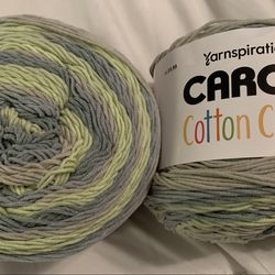 2 Caron Cotton Cakes  Yarn Green Stripes  Crochet Knit