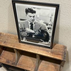 Original Framed, Black And White President Ronald Reagan Photo.