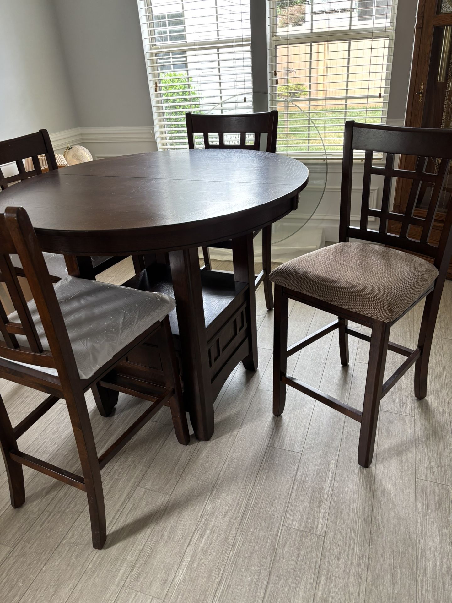 High End Hi-Top Table and 4 Cloth Chairs