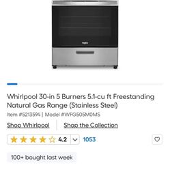 Whirlpool 30in 5burner Gas Range