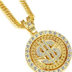 NYUK Costume Gold Chain for Men Spinner Dollar Sign Necklaces 36 Inches