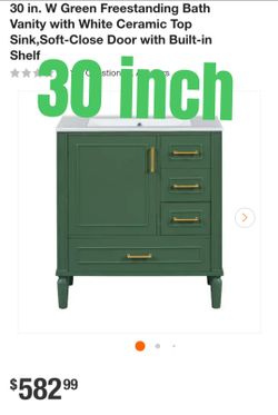 30-Inch Green Freestanding Bath Vanity with Sink