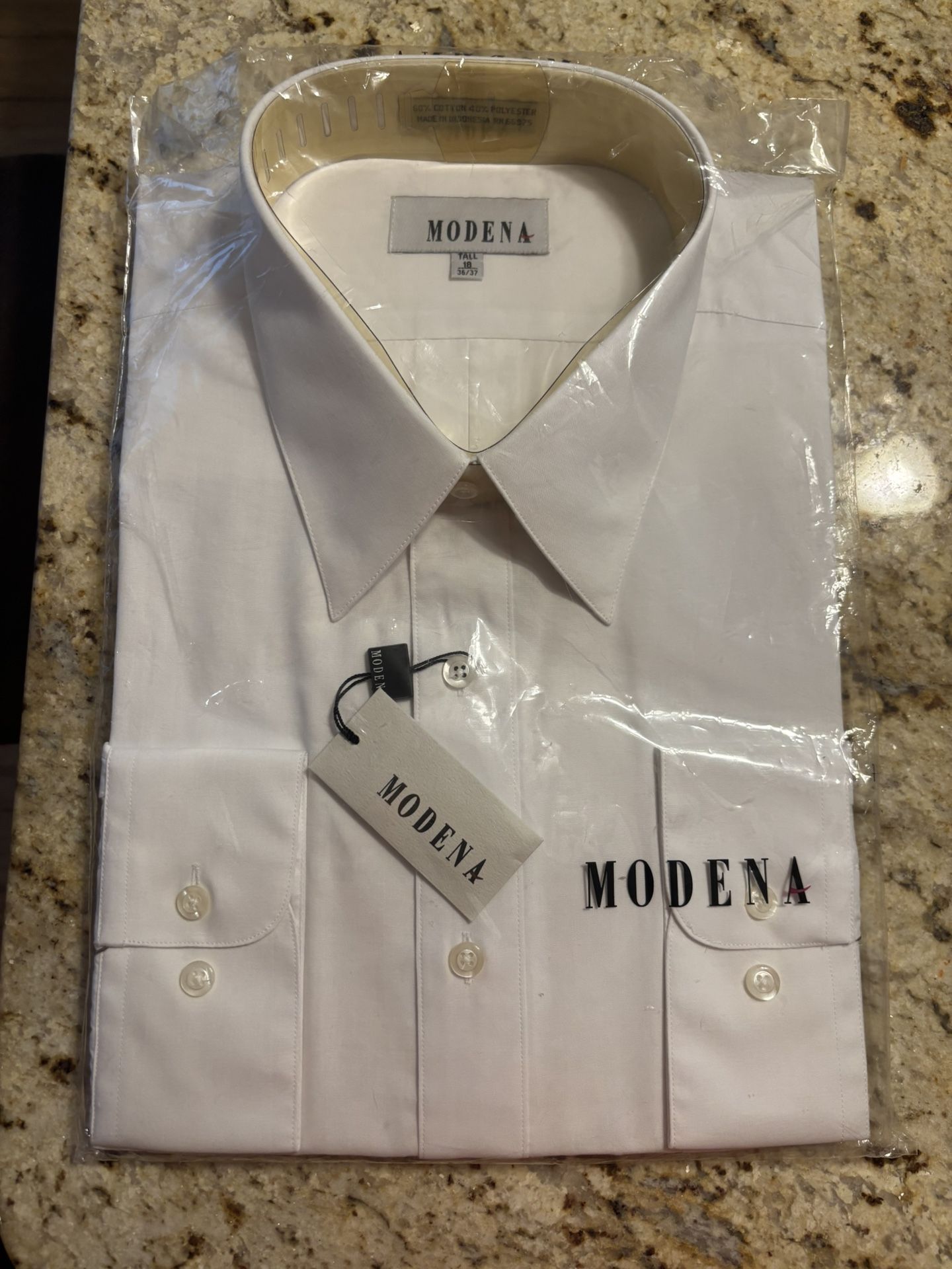 MODENA Long Sleeve Dress Shirt Mens 18 36/37 Tall Man