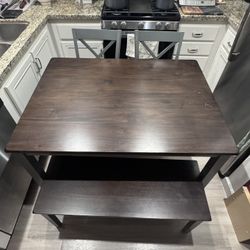 Solid Wood Dining Table Set 36x48x30 + Bench 40x15 + 2 Chairs