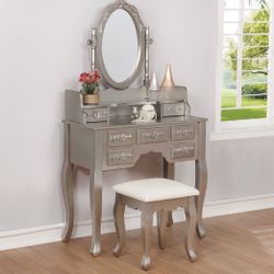 Brand New 3 PC Silver/White Vanity Set