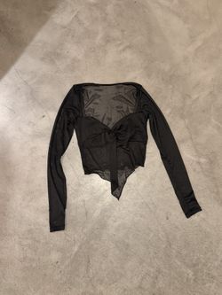 SHEIN Sheer Black Long Sleeve Tie Front Top