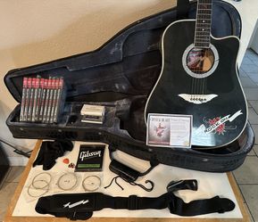 Esteban's Crystal Heart Limited Edition Rock-On Acoustic Electric Guitar w/ case, complete DVD lessons Set & extras