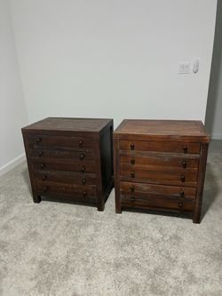 Pair of Rustic Wood 4-Drawer Dressers