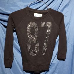Girl's "P.S." Aeropostale Sweatshirt Black with Silver Sequins Size 6