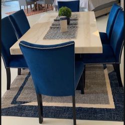 Finland Blue 7-Piece Dining Set /Dining table and Chairs 
