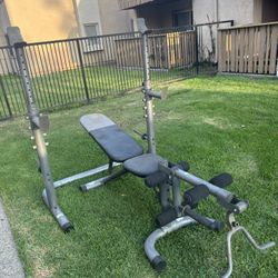300 Lb Weights Set With Barbell ( 2.5 Lbs-45 Lbs ) With Adjustable Squat Rack/ Bench Press With Leg Developer And Curling Handle $250 FOR ALL