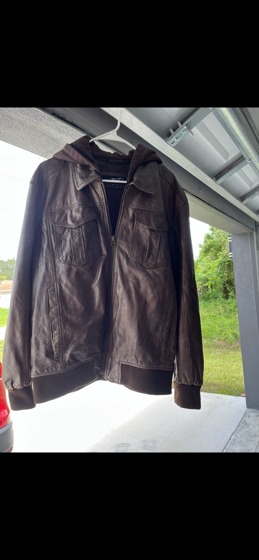 Black Rivet: Men's Genuine Leather Jacket XL With Hood, Brown