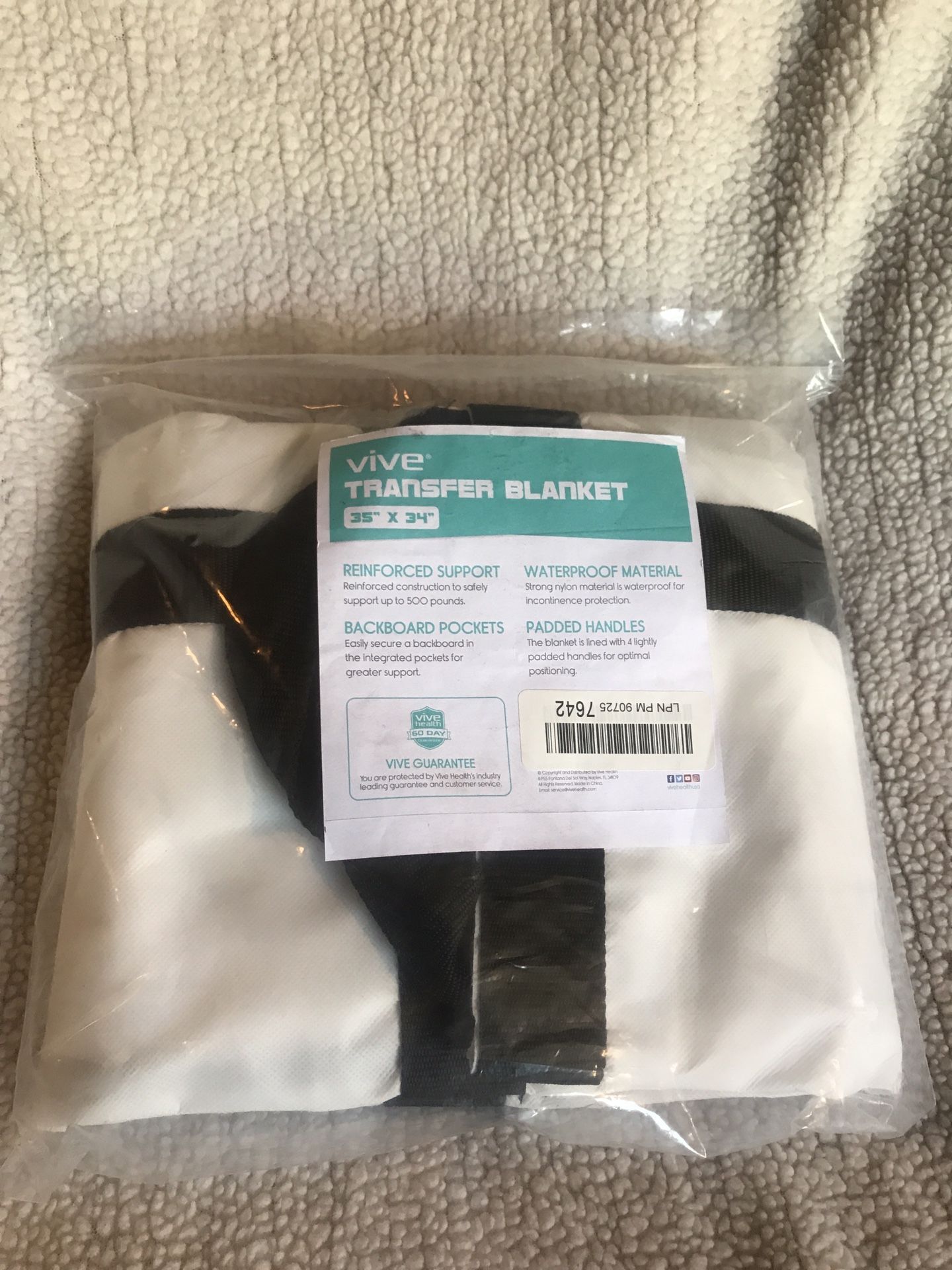 Vive Transfer Blanket 35” X 34” w/ Cushion Handles