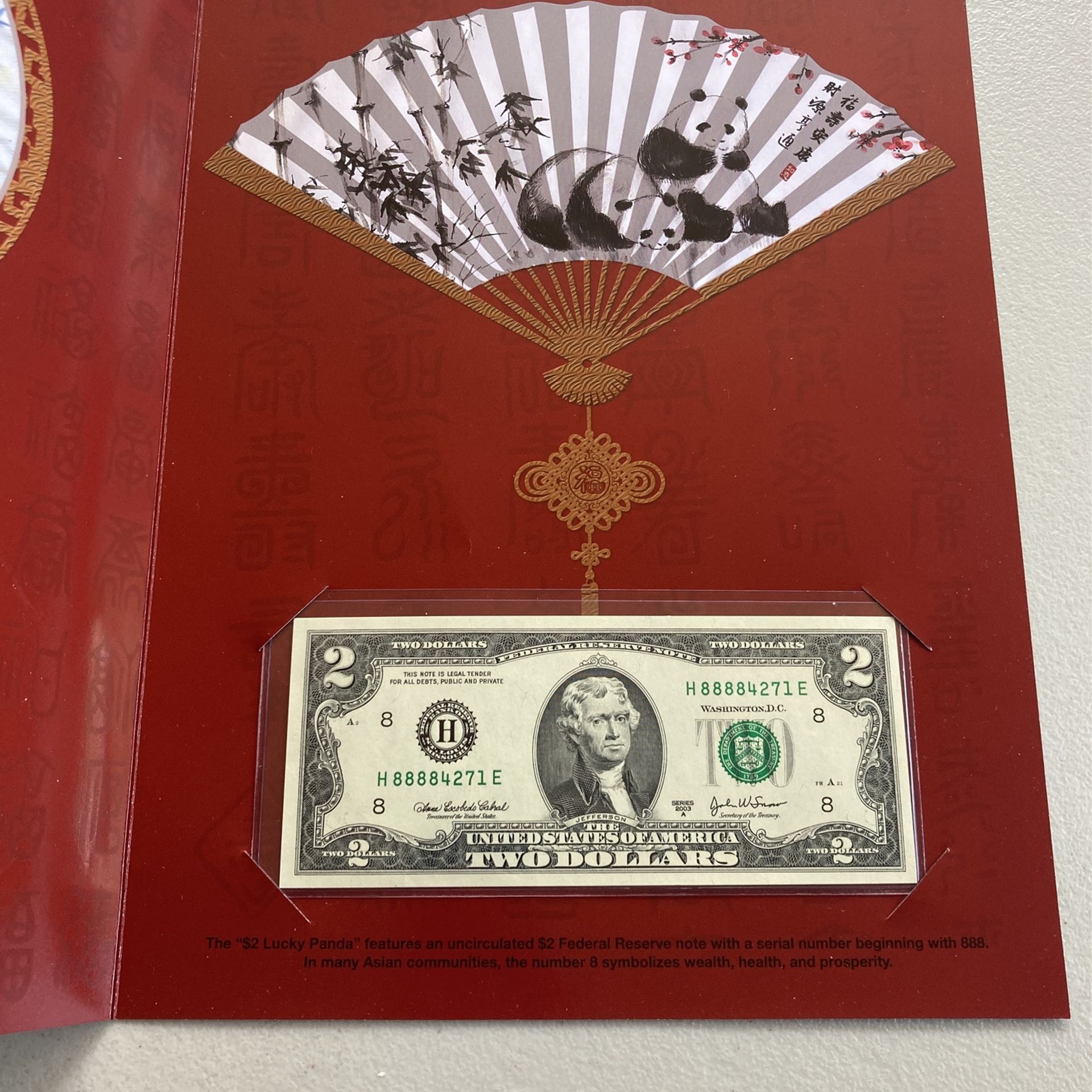 $2 Lucky Panda Dollar Note COA