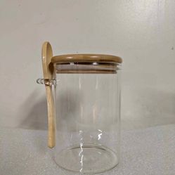 3 Pack Brand New Glass Storage Jars With Bamboo Lid And Spoon