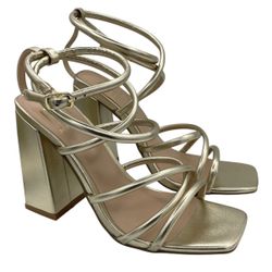 RM Rebecca Minkoff Jamie strappy gold metallic heel sandals women’s Size 6.5M