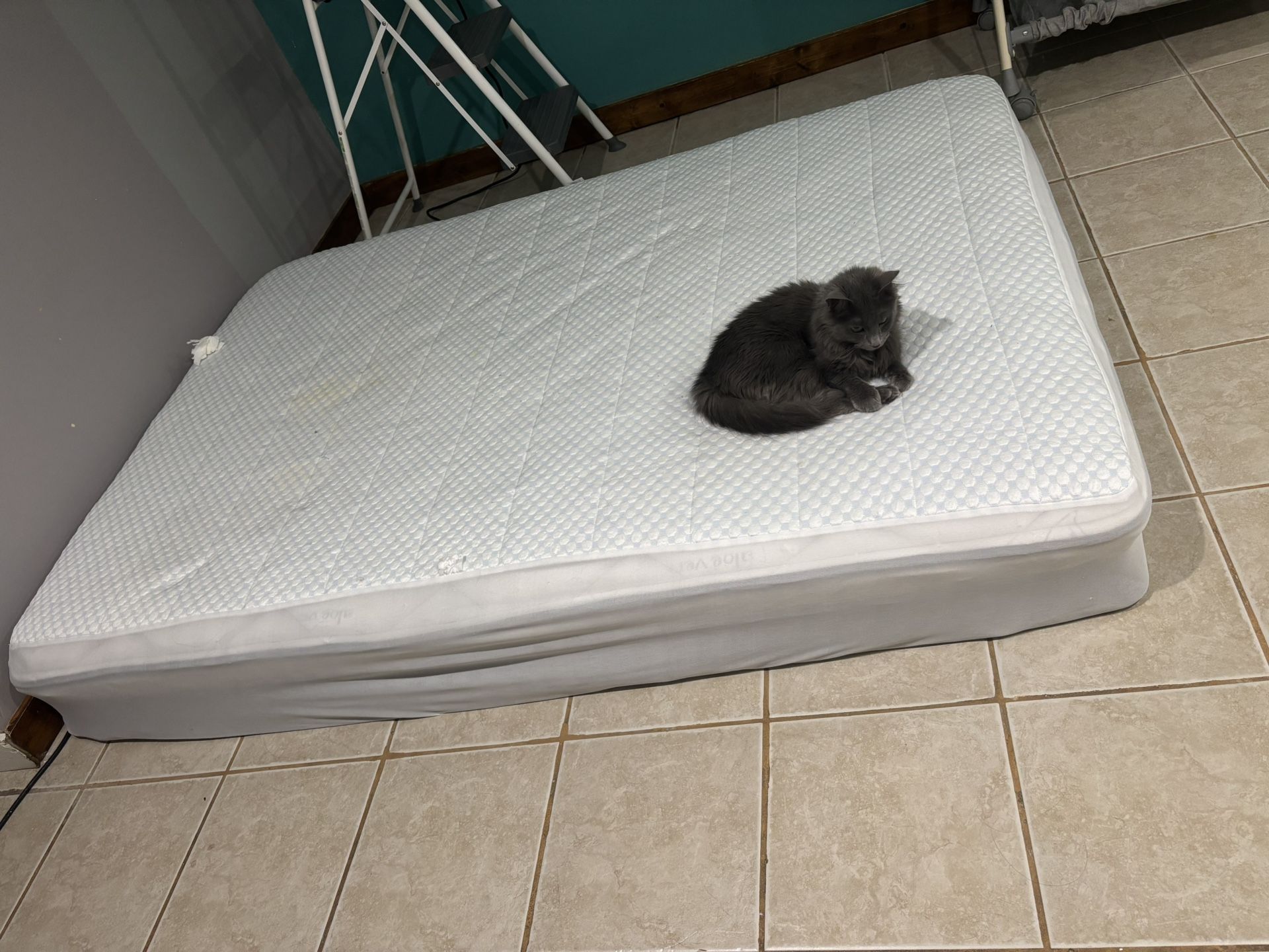 Full size bed with cooling mattress protector