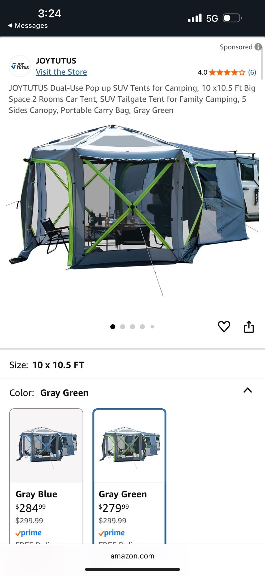 10 x10.5 Ft Big Space 2 Rooms Car Tent, SUV Tailgate Tent for Family Camping