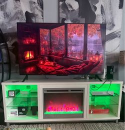 White TV Stand With Electric Fireplace