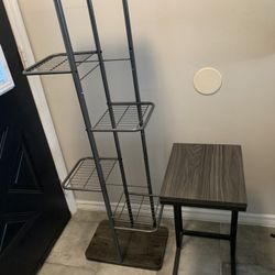 Metal and Wood Shelving Unit and side table