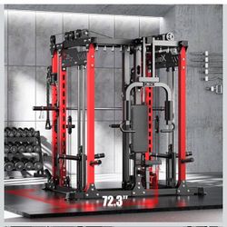 Heavy-Duty All-in-One Power Cage w/ Cable System, Attachments & Weight Storage 
